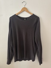 Double RL RRL Ralph Lauren Waffle Knit Long Sleeve Shirt Tee Gray Heather Large