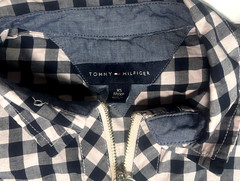 TOMMY HILFIGER Women XS Black and White Flannel Gold Zip-Up