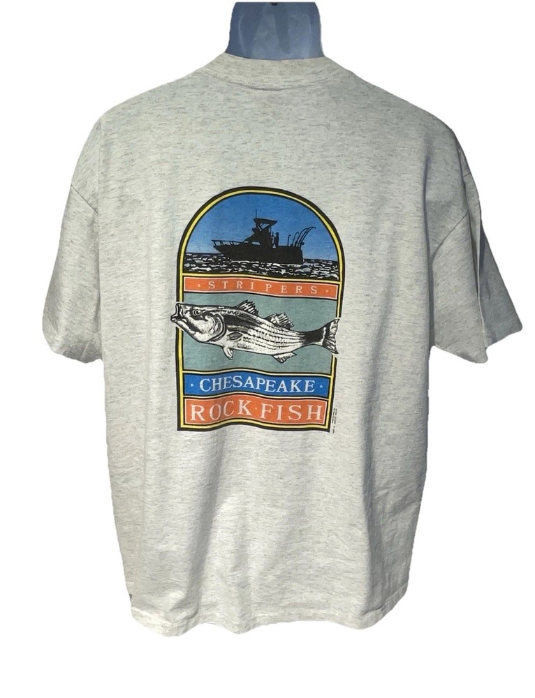 Vintage 1990 Chesapeake Fishing T Shirt Mens XL 48 Chest Bass Single Stitch USA