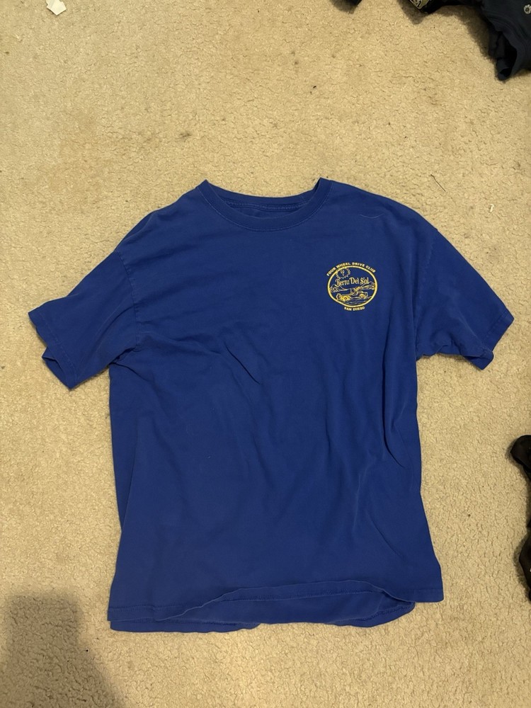 Hanes Tagless 6.1 Men’s Blue Tierra Del Sol 4×4 Graphic Tee L Crew Neck