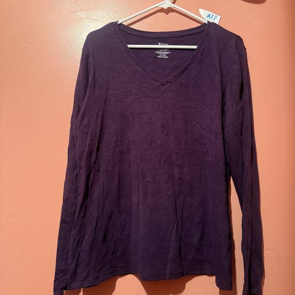 Members Mark Womens Long Sleeve TShirt XL Extra Large Purple V Neck