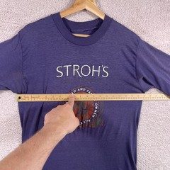 Vintage 80s Stroh’s Beer Shirt Adult Large* Blue Alcohol 50/50 USA Single Stitch
