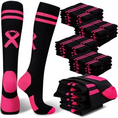 12 Pair Breast Cancer Awareness Socks Women Pink Ribbon Football Socks Bulk