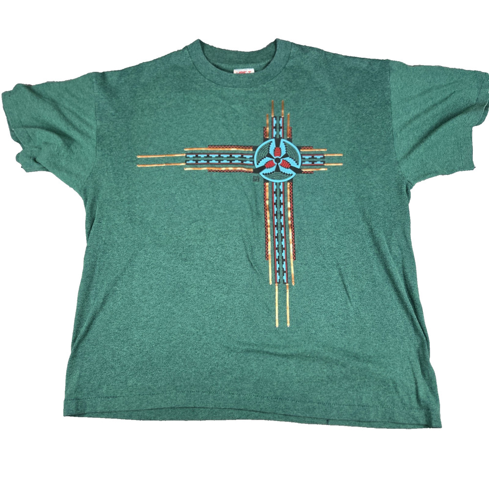 Vintage 1989 (JFS) Southwestern Art Deco Metallic Single Stitch T-Shirt XXL VTG