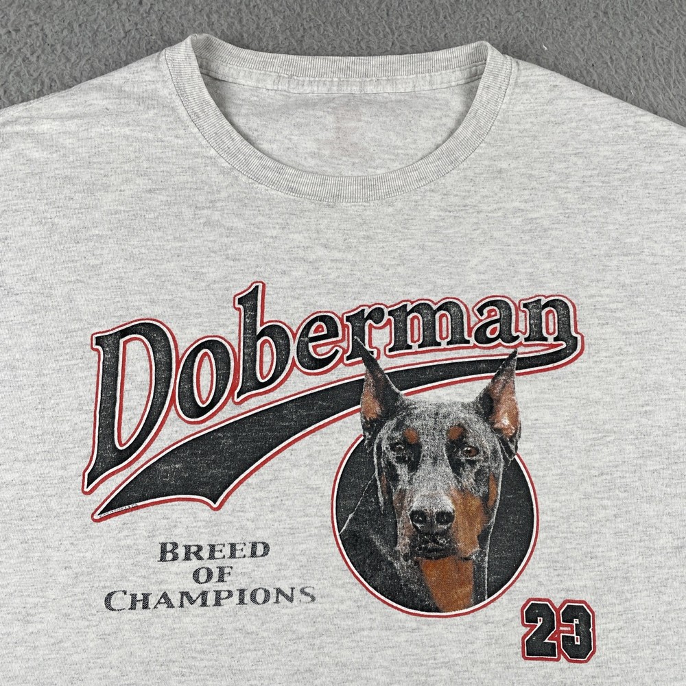 Vintage Doberman Dog Shirt Breed Of Champions #23 Large Gray Cotton Tagless