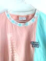 Vintage 90s Teddy Fresh Crewneck Pink Blue Retro Color Block T Shirt Mens XL