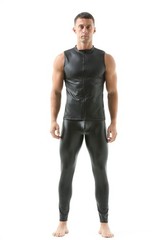 Men’s Faux Leather Vest Undershirt Sleeveless Tank Top Zipper Stand Collar Sh…