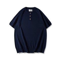 Knitted Henry Collar T-Shirt Men Summer Fashionable Short-Sleeved Top