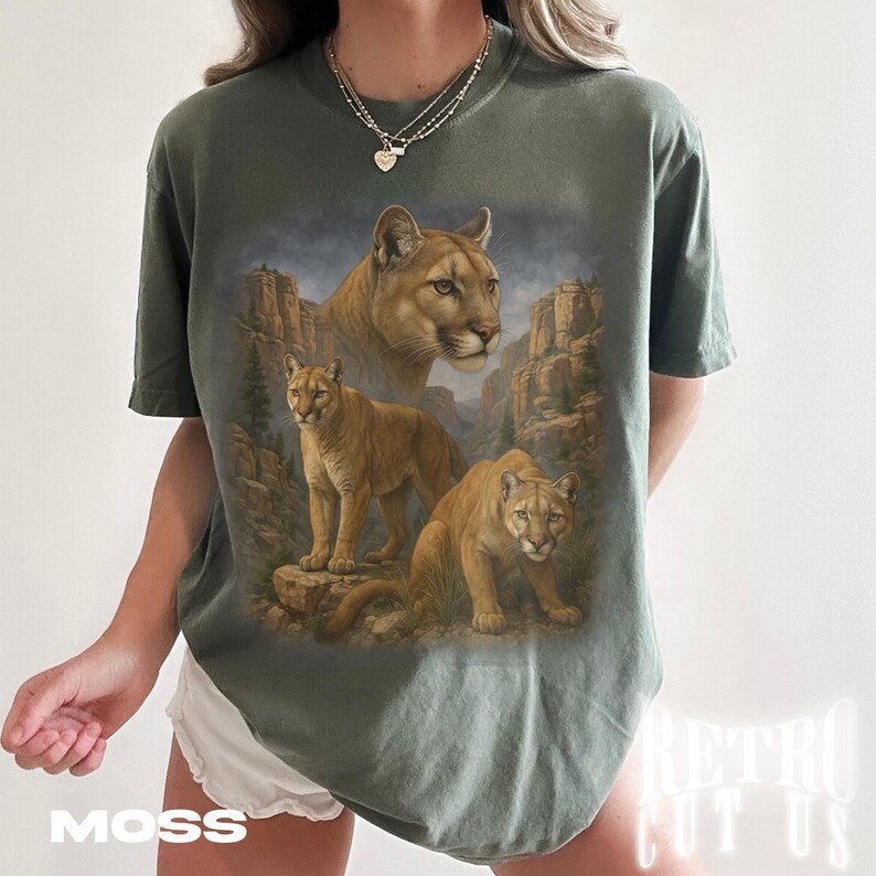 Vintage Mountain Lion Comfort Tee Shirt Retro Style Big Cat Wildlife Animal