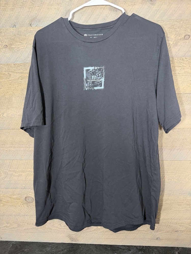 Travis Mathew Men’s XL Black Crew Neck Short Sleeve T-Shirt Graphic Print Logo