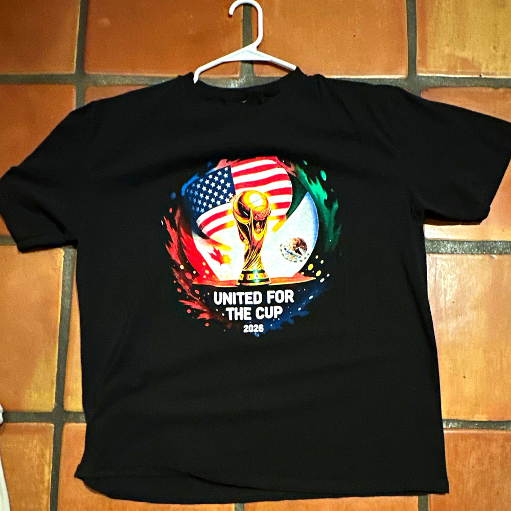 Men’s Black Soccer World Cup Graphic Print T-Shirt 2XL Regular Crew Neck