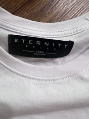 Eternity BC/AD white T-Shirt with fabric patch shark teeth, Size Large