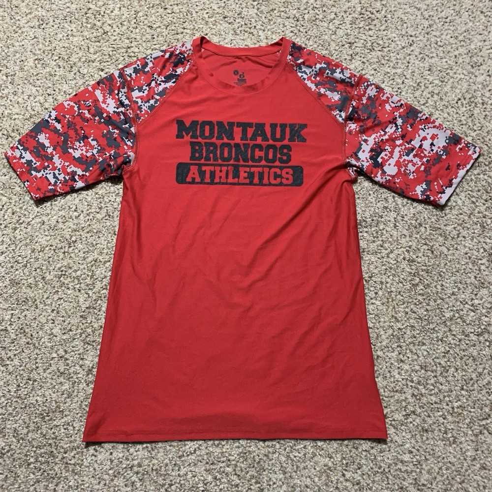Badger Sports Montana Broncos Athletics SS Shirt Sz. L NEW Red/Digi Camo