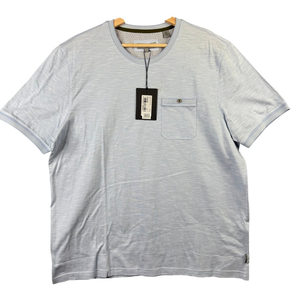 Ted Baker London Mens Light Blue Slub 100% Cotton Pocket T-Shirt Size 5 XL