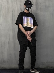 Niepce Men’s Japanese Streetwear Bomb Faded Graphic Half Sleeve T-shirt