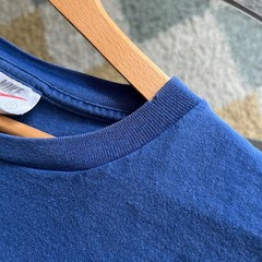 Vintage 90s Nike Embroidered Swoosh Tee | Faded Blue | Size XL