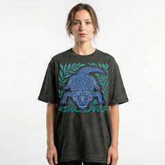 Alligator Gator Reptile Wildlife T-Shirt Tropical Blue Linocut Swamp Animal Tee
