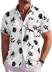 Men’s Hawaiian Shirt Short Sleeve Floral Button Down Tropical Beach Holiday Top