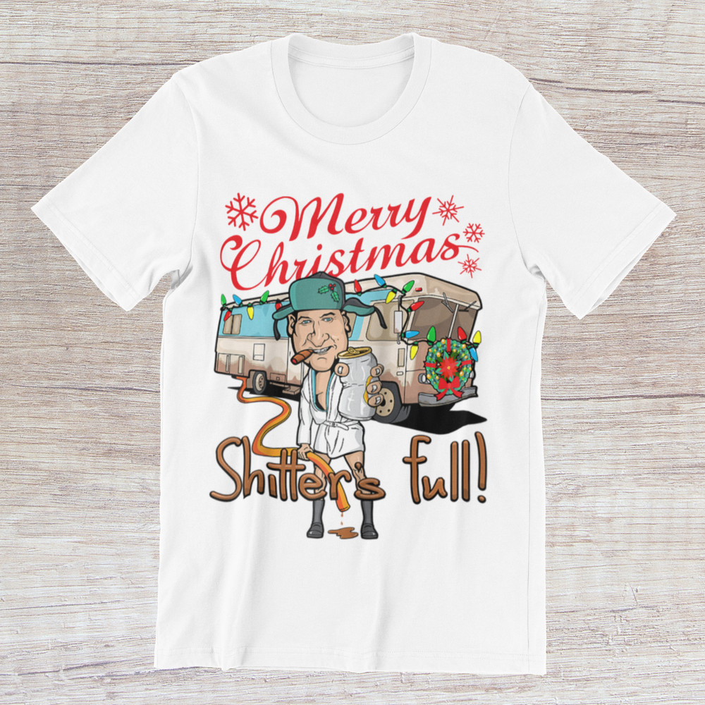 Clark Griswold Merry Christmas THE SHITTER’S FULL T-Shirt Ring Spun Cotton Tees