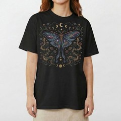 Luna Moth Galaxy Roses T-Shirt Witchy Gothic Celestial Boho Night Sky Gift Tee