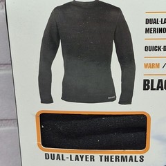 Omni Wool Men’s Black Base Layer Zip Long Sleeve Top Shirt Thermal Size Lrg NIB