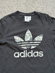 adidas Originals Mens Black Camo Trefoil Graphic Logo Tee Crew Neck Size M