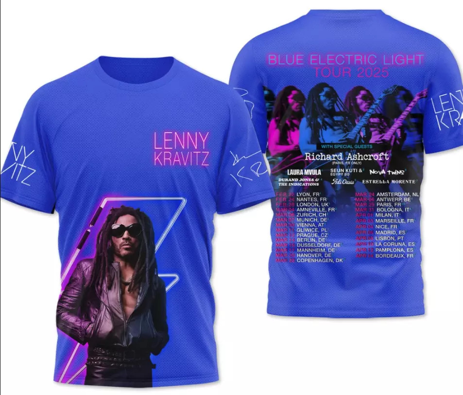 Lenny Kravitz Blue Electric Light 2025 AOP 3D T-shirt MR806