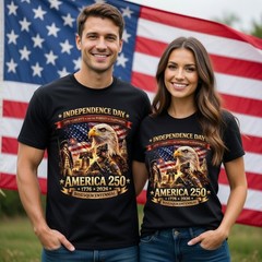 250 Years of Freedom 1776-2026 Patriotic Eagle T-Shirt USA Flag 4th of July Tee