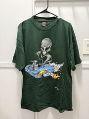 Vintage Fashion Victim Shirt Mens XL Green Alien Hot Rod Flames Graphic 1999 90s