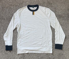 J Crew Oarsman Shirt Mens M White Contrast Crew Collar & Cuff Long Sleeve
