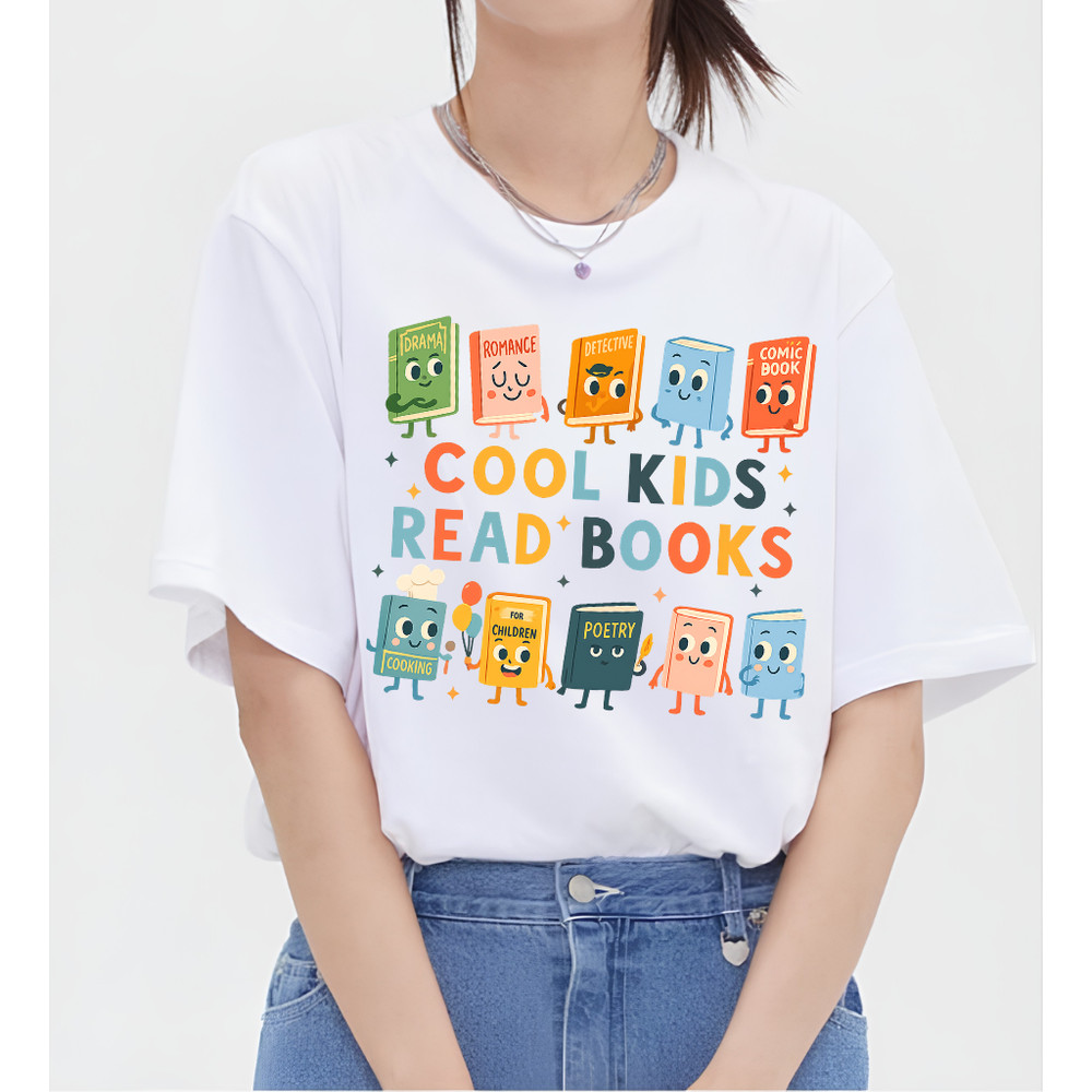 Cool Kids Read Books Shirt Cute Cartoon Book Lover Back To School Children Tee