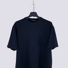 Louis Vuitton LV Embroidery Logo Damier Cotton Pique T-Shirt Navy Blue Size L