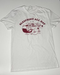 Sleighing All Day Santa Claus White Cotton Knit Graphic Short Sleeve T-Shirt M