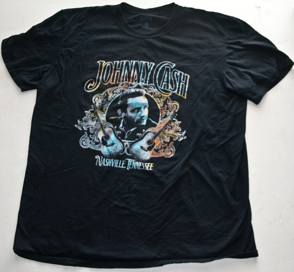 JOHNNY CASH COUNTRY MUSIC SINGER LEGEND T Shirt (Graphic T) Black Cotton 2XL Men