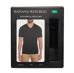 3-Pack Banana Republic Men’s V-Neck Tee, Cotton Stretch Tagless BLACK OR WHITE