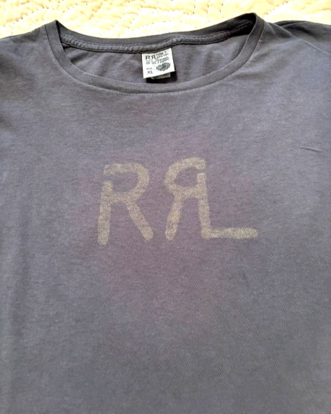 Vintage RRL Spell Out Logo Polo Ralph Lauren Gray Double R L T Shirt Men XL