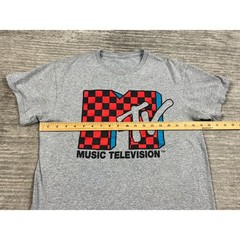 MTV T-Shirt Mens M Gray Music Television Checkered Logo Graphic Retro Tee