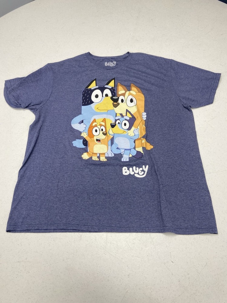 Bluey & Friends Family Bandit Chili Bingo T-shirt Blue Cotton Poly Adult XL