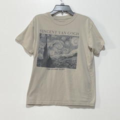 Mighty Fine Starry Night Graphic Beige Cotton Blend Jersey Crew T-Shirt SM