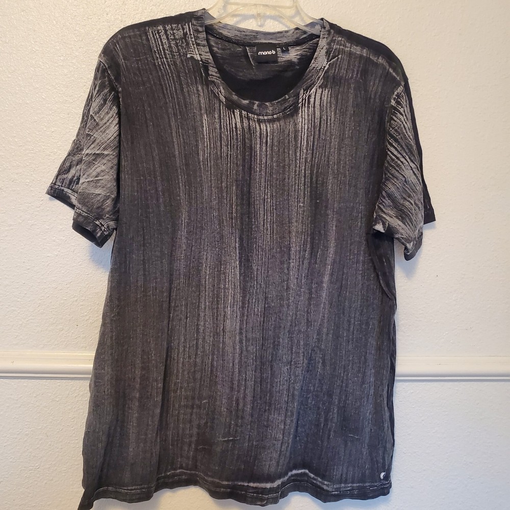 Mono B Mens T-shirt Bleach Wash Stipes 100% Cotton Black Men’s Size L Large