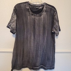 Mono B Mens T-shirt Bleach Wash Stipes 100% Cotton Black Men’s Size L Large