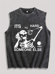 Men Retro Wash Sleeveless Summer Casual Tank Top Skeleton With Letter Print