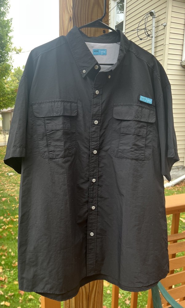Tuna Mens Sz 2XL Soild Black Vented Short Sleeved Fishing Shirt