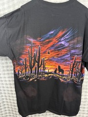 VTG Cal Cru T-Shirt Mens XL Black Desert Sunset Wolf Cactus Graphic Habitat XCIV