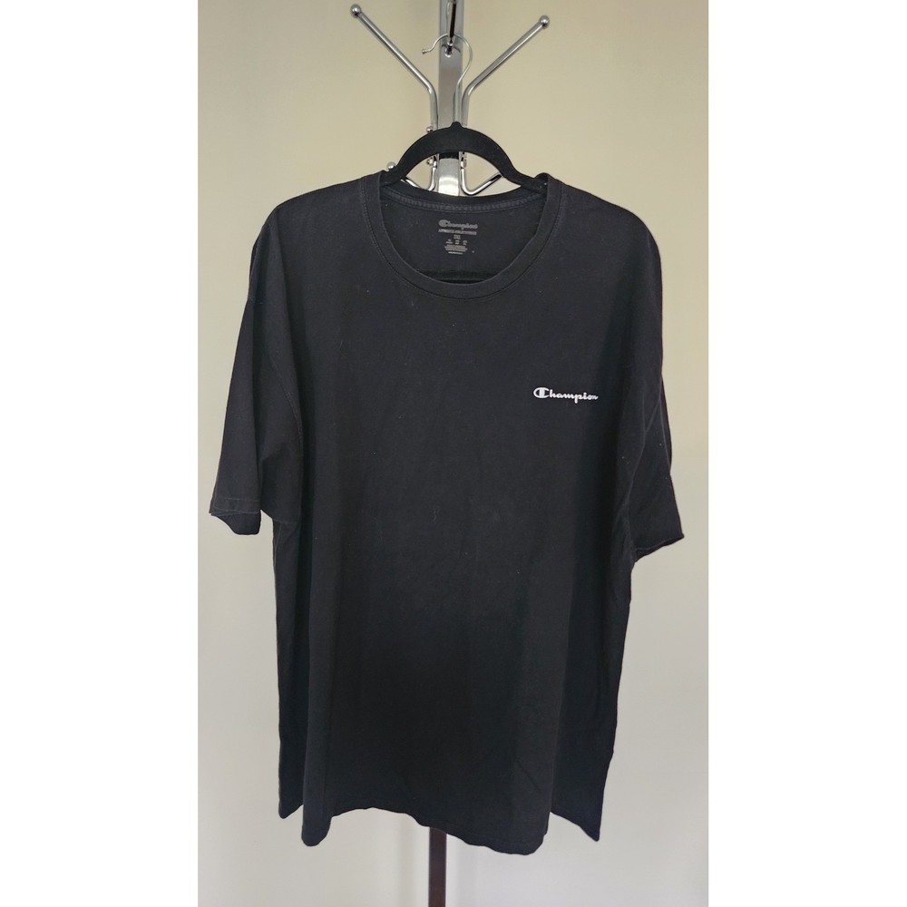Champion Mens XXL Black Graphic T-Shirt Short Sleeve Crew Neck Script Logo Tee