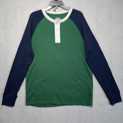 Roebuck Co Shirt Mens Waffle Knit Henley Large Tall Green Color Block Thermal