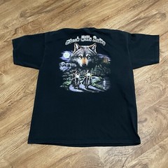 Vintage Terrys Tees Lone Wolf Biker Rally Black Tshirt Men XL 2004 Sturgis Tee