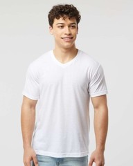 Tultex Men Short Sleeve Poly-Rich V-Neck T-Shirt 207 White Medium