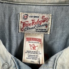 Vintage True Religion Denim Shirt Mens XXL Rolling Bones Jake Western Pearl Snap