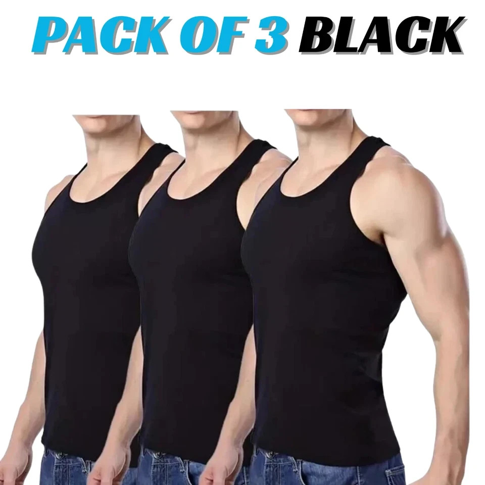 MENS VESTS 100% Cotton TANK TOP SUMMER TRAINING GYM TOPS PACK PLAIN S-2XL